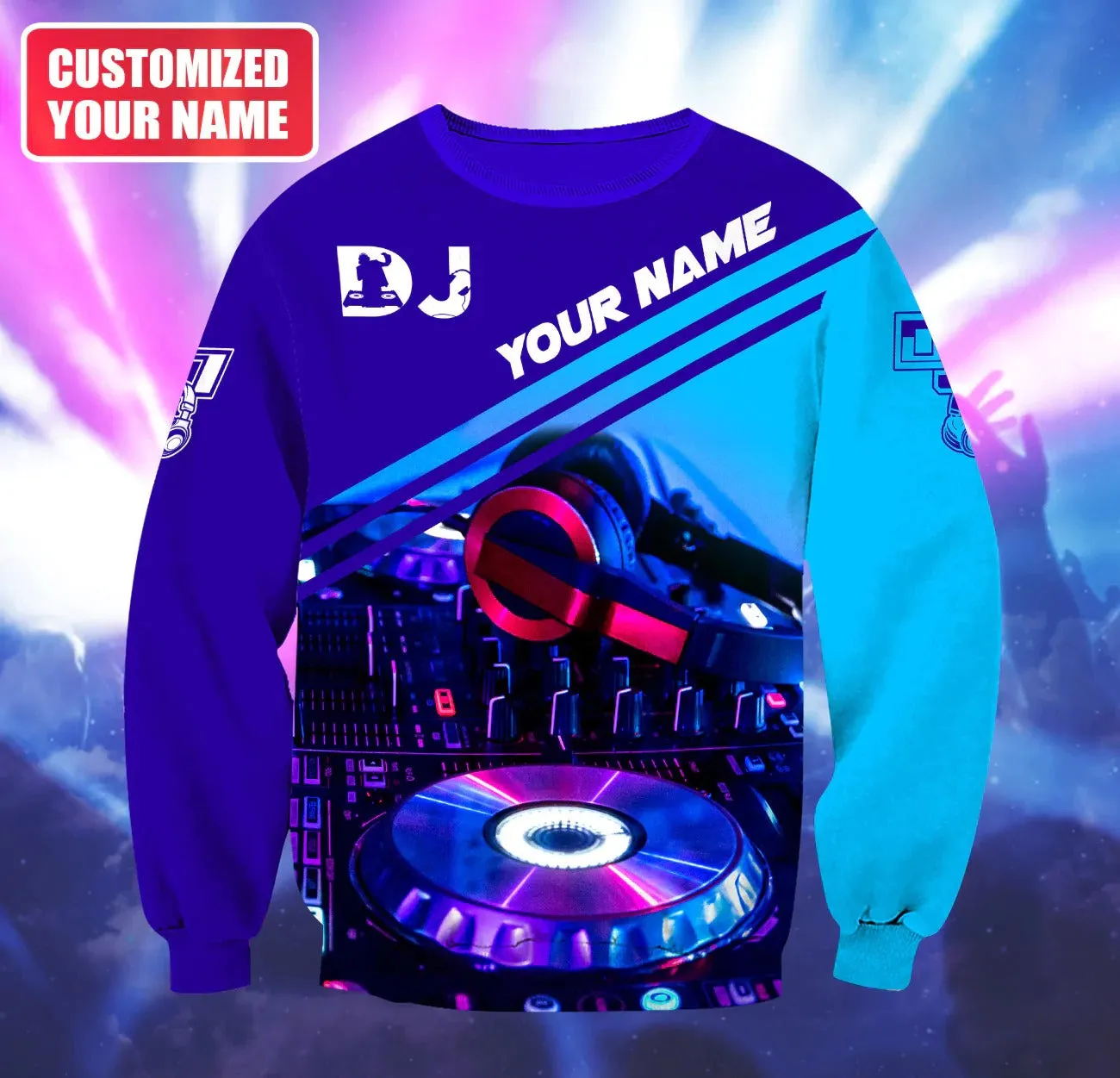 Custom With Name 3D Hoodie For DJ Men Women, Blue Tshirt For A DJ, DJ Musican Clothing