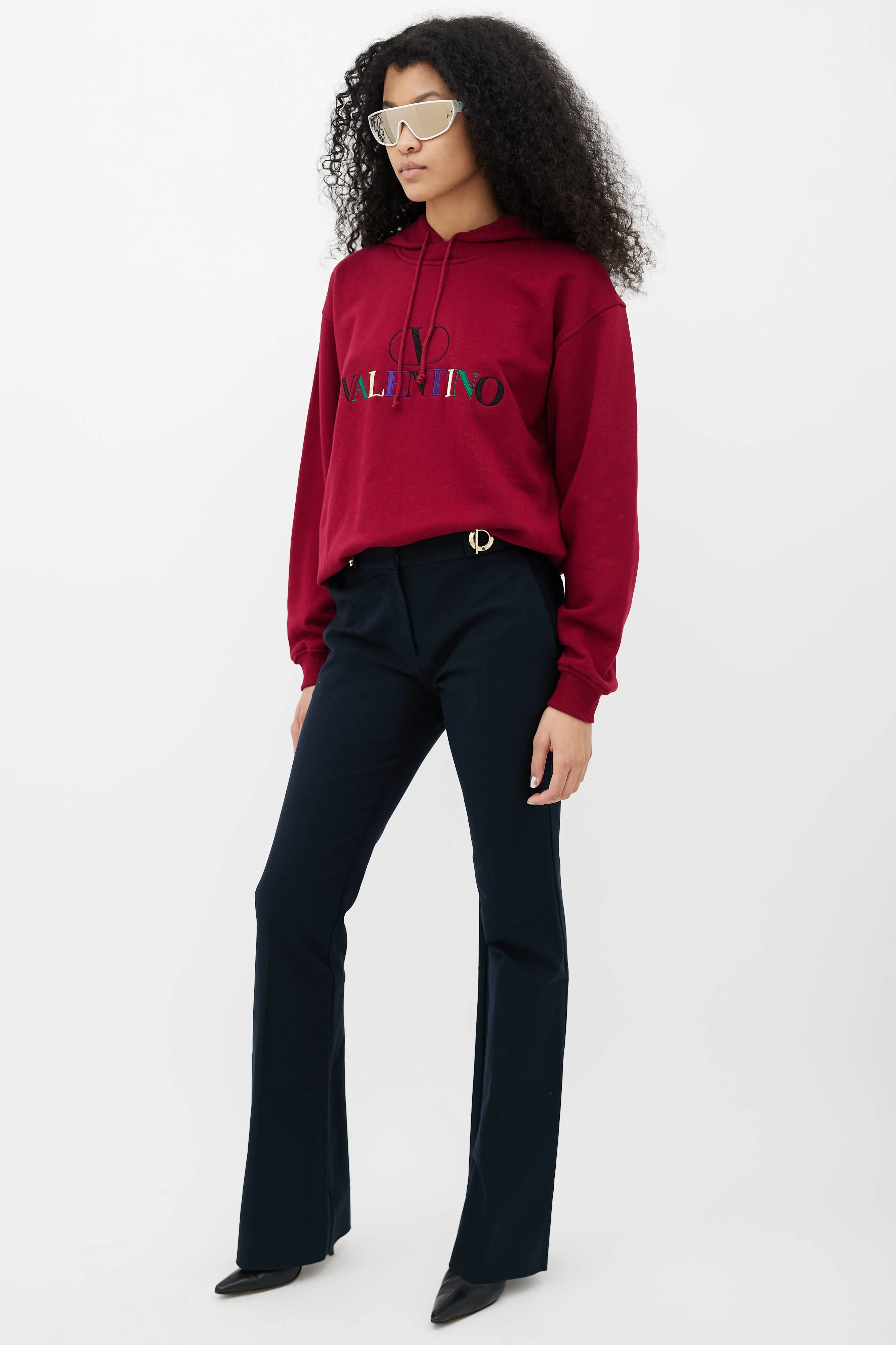 Maroon Logo Embroidered Hoodie