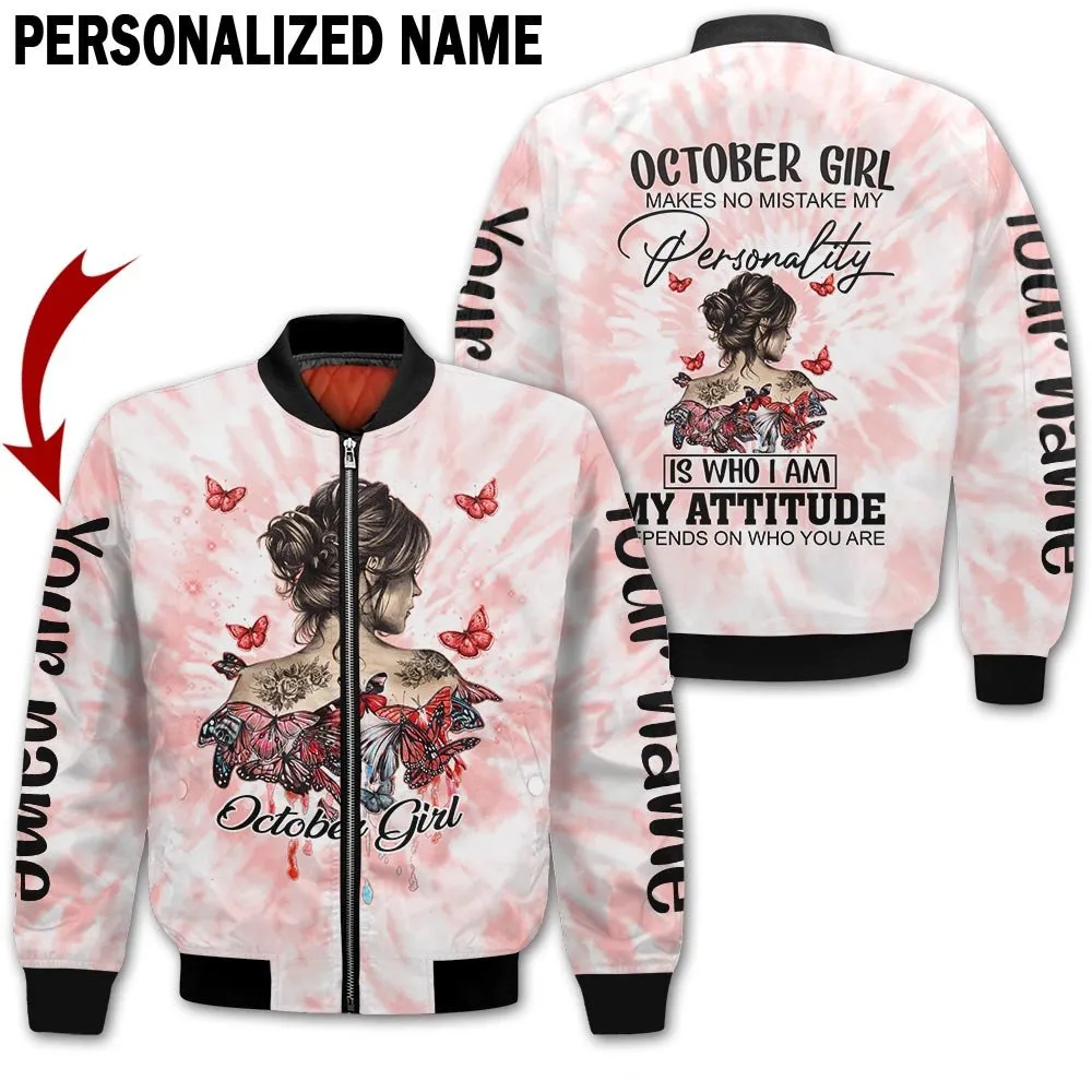 Personalized Name Birthday Outfit October Girl Hippie Bufterfly Red Birthday Shirt For Women